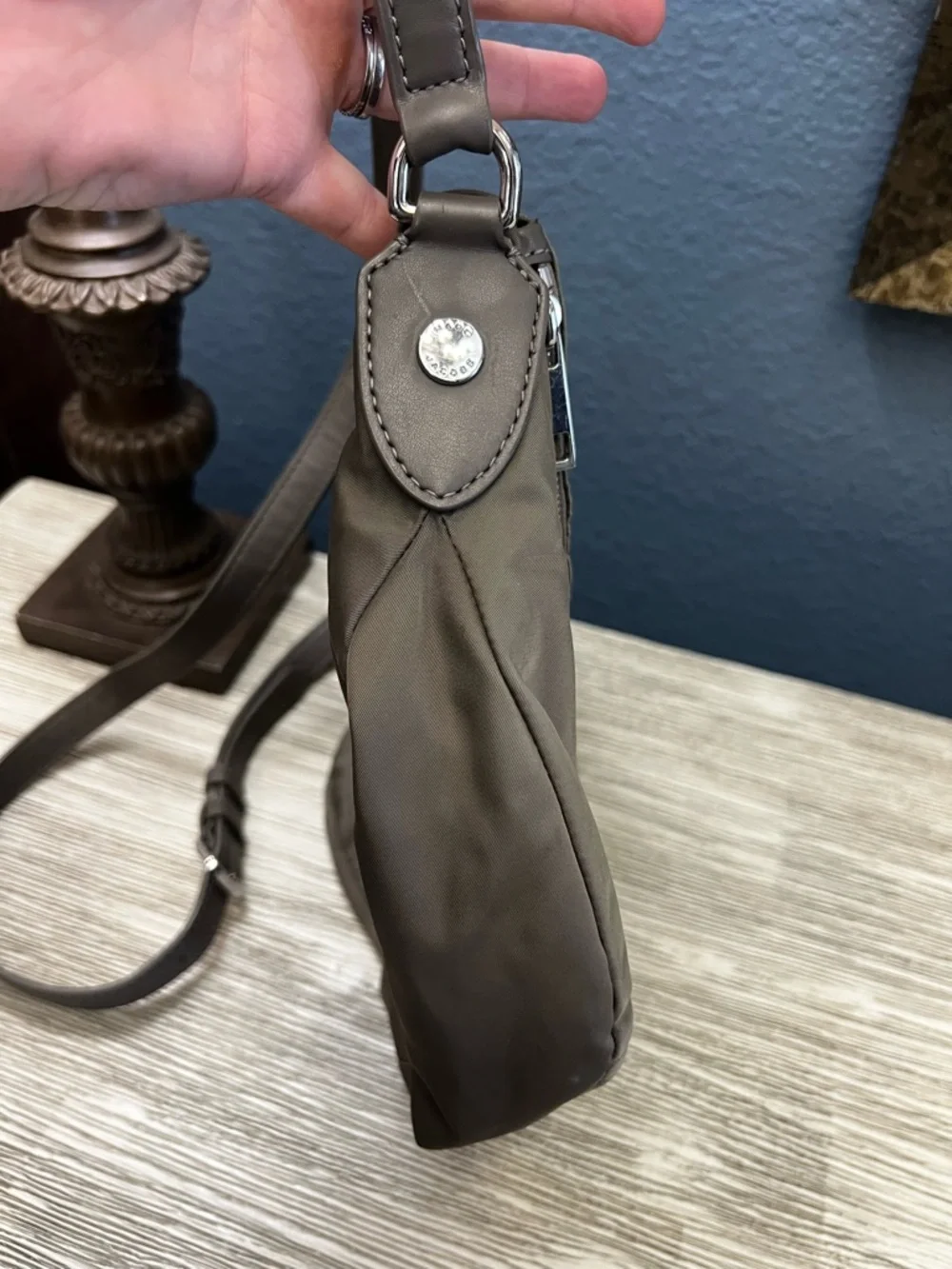 Marc Jacobs Olive Nylon Messenger Bag with Taupe Leather Trim